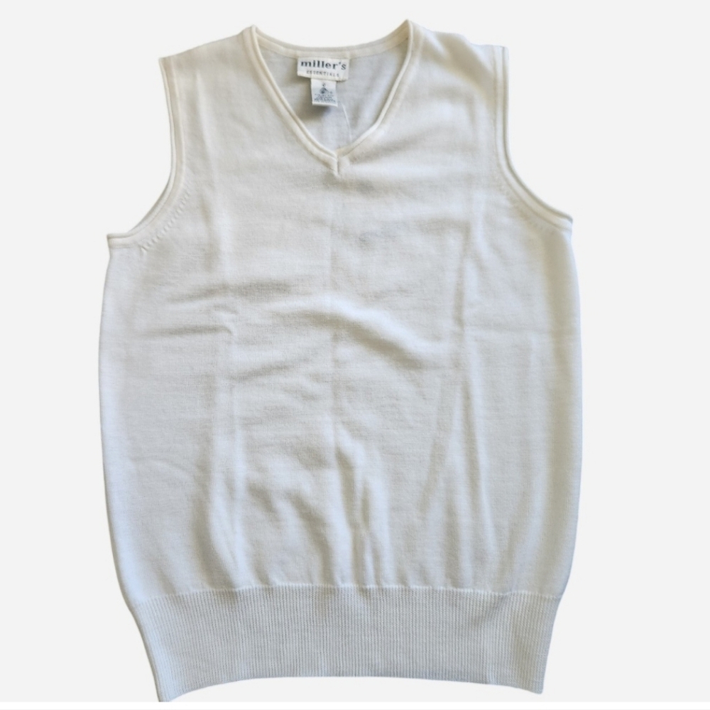 Miller's Essentials NWT Vintage Cream Wool V- Neck Pullover Knit Sweater Vest 10